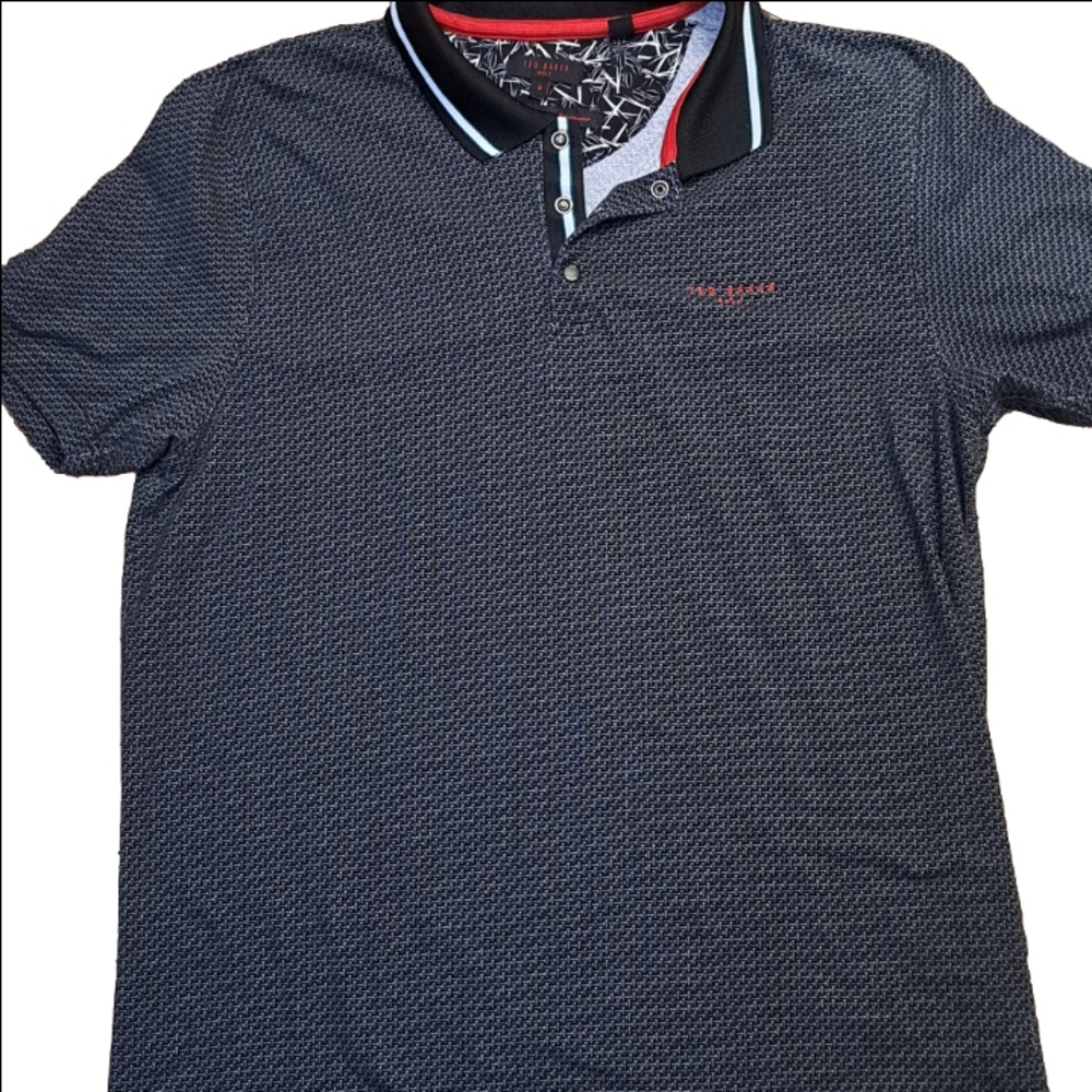 Ted Baker Navy Polo Shirt with Red Accents